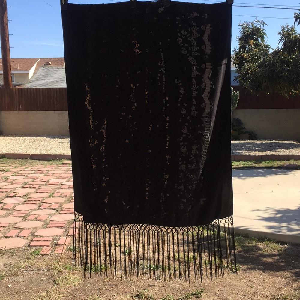 70inch Black Fringe Sequins Scarf/Sarong/Wrap